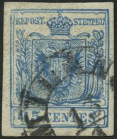 LOMBARDEI UND VENETIEN 5PFä O, 1850, 45 C. Blau Mailänder Postfälschung, Type II, K1 MILANO, Helle Stelle, Bildseitig Ka - Lombardy-Venetia