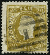 PORTUGAL 27 O, 1869, 20 R. Olivbraun, Nummernstempel 1, üblich Gezähnt Pracht, Mi. 150.- - Usati