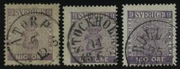 SCHWEDEN 8 O, 1858, 9 Ö. Violett, 3 Werte In Farbnuancen, Unterschiedliche Erhaltung - ... - 1855 Prephilately