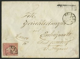 SCHWEIZ BUNDESPOST 15IIBym BRIEF, 1862, 15 Rp. Rosa, Grüner Seidenfaden, Berner Druck III, (Zst. 24G), Zweiseitig Breitr - 1843-1852 Kantonalmarken Und Bundesmarken