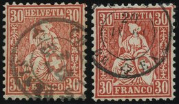 SCHWEIZ BUNDESPOST 25a,b O, 1862, 30 C. Zinnober Und Zinnoberrot, 2 Prachtwerte, Mi. 90.- - 1843-1852 Kantonalmarken Und Bundesmarken