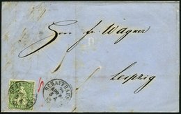 SCHWEIZ BUNDESPOST 26 BRIEF, 1864, 40 C. Grün Auf Prachtbrief Von SCHAFFHAUSEN Nach Leipzig - 1843-1852 Correos Federales Y Cantonales