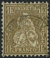 SCHWEIZ BUNDESPOST 28c O, 1864, 1 Fr. Gold, Pracht, Mi. 110.- - 1843-1852 Poste Federali E Cantonali
