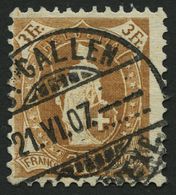 SCHWEIZ BUNDESPOST 80C O, 1905, 3 Fr. Gelbbraun, Gezähnt K 111/2:11, Pracht, Mi. 190.- - 1843-1852 Correos Federales Y Cantonales