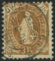 SCHWEIZ BUNDESPOST 80C O, 1905, 3 Fr. Gelbbraun, Gezähnt K 111/2:11, Pracht, Mi. 190.- - 1843-1852 Correos Federales Y Cantonales