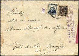 SPANIEN 618,624 BRIEF, 1937, 5 Und 40 C. Berühmte Spanier Mit Violettem Republikanischem Zensurstempel Auf Feldpostbrief - Gebraucht