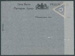 NEUSEELAND 1903, Great Barrier Pigeongram Agency: Original Brieftaubenpost-Formular Von Auckland Nach Great Barrier Isla - Autres & Non Classés