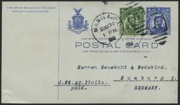 PHILIPPINEN 275 BRIEF, 1913, 2 C. Rizal Als Zusatzfrankatur Auf 2 C. Ganzsachenkarte Nach Hamburg, Pracht - Philippines