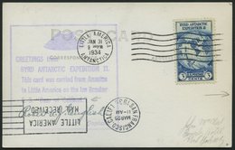 USA 359 BRIEF, 1934, Ansichtskarte Von Byrd Antarctic Expedition: Greetings From..., Mit Verschiedenen Poststempeln Und  - Other & Unclassified