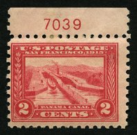 USA 204C *, Scott 402, 1915, 2 C. Panama-Pacific-Ausstellung, Gezähnt L 10, Oberrandstück Mit Plattennummer, Falzrest, P - Other & Unclassified