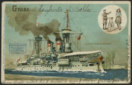 ALTE POSTKARTEN - SCHIFFE KAISERL. MARINE S.M.S. Kurfürst Friedrich Wilhelm, Eine Farbige Gebrauchte Werbekarte Deutschl - Warships