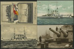 ALTE POSTKARTEN - SCHIFFE KAISERL. MARINE S.M.S. Lothringen, 4 Karten, Dabei Eine Gebrauchte - Warships