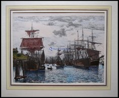 HAMBURG: Der Hafen, Kolorierter Holzstich Von Bartels Von 1881 - Litografia