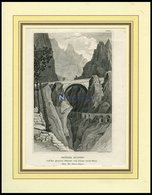 BRÜCKE ST. LOUIS Auf Der Großen Straße Von Genua Nach Nizza über Die Meer-Alpen, Stahlstich Von B.I. Um 1840 - Litografia