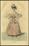 Wiener-Moden - Kleid Von Papeurfärbigem, Faconnirt-und Gestreiften Gros-de-Naples Mit Einem Schalleibchen, Dazu Ein Mit  - Litografia
