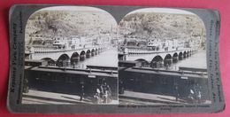 CARTE STEREOSCOPIQUE  - NORWAY - DRAMMEN BRIDGE AND RAILWAY STATION,  BAHNHOF MIT ZUG, STEREO PHOTO - Cartoline Stereoscopiche