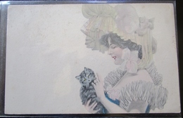 Femme Au Chat Cpa Style Art Nouveau - Women