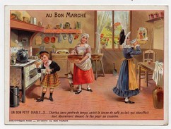 Chromo Au Bon Marché Minot Un Bon Petit Diable Bibliothèque Rose Conte Pour Enfants Fourneau Poêle - Au Bon Marché