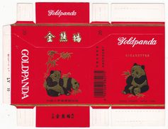 Panda - Giant Panda, GOLDPANDA Cigarette Box, Hard, Red, Horizontal, Taiyuan Cigarette Factory, Shanxi, China - Sigarettenkokers (leeg)