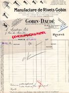 75- PARIS-RARE FACTURE MANUFACTURE RIVETS GOBIN- DAUDE- 19 RUE BERANGER-MASTEAU FRERES POITIERS- 1937 - Old Professions