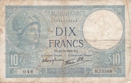 BILLETE DE FRANCIA DE 10 FRANCOS DEL 26-10-1939  (BANKNOTE) MINERVE - 10 F 1916-1942 ''Minerve''