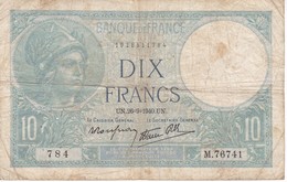 BILLETE DE FRANCIA DE 10 FRANCOS DEL 26-9-1940  (BANKNOTE) MINERVE - 10 F 1916-1942 ''Minerve''