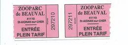 Ticket D'entrée ZOO PARC DE BEAUVAL  41 Saint Aignan Sur Cher ( Lot De 2 ) 2017 - Tickets - Vouchers