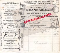 75-PARIS -BELLE FACTURE E. HANNAIS-C. LAMOTHE- MANUFACTURE PARCHEMINS-IMPRIMEUR-IMPRIMERIE-PASSAGE DU CAIRE-RUE ST DENIS - Druck & Papierwaren