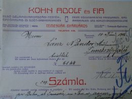 AV508.12  Invoice Faktura - Hungary  TEMESVÁR FABRIK    1914 - KOHN ADOLF  -Lántz Nándor - Temesszépfalu - Autriche