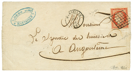 1849 1F VERMILLON (n°7) Avec 4 Grandes Marges Obl. Grille + T.15 MARSEILLE Sur Lettre Pour ANGOULEME. Le Timbre A été Dé - 1849-1850 Ceres