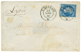 1860 20c(n°14) Pd Obl. Cachet Sarde S.GERVAIS Sur Enveloppe Pour LYON. RARE. TB. - 1853-1860 Napoleone III