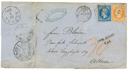 1860 20c(n°14) + 40c(n°16) TB Margés Obl. CS1 + PARIS(CS) + AFFR. INSUFF./CS1 Sur Lettre Pour ALTONA (DANEMARK Duché De  - 1853-1860 Napoleone III