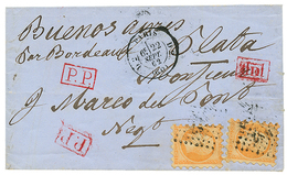 "PICAGE SUSSE Pour L' ARGENTINE" : 1862 40c(n°16)x2 PICAGE SUSSE Obl. DS2 Sur Lettre De PARIS Pour BUENOS-AYRES(ARGENTIN - 1853-1860 Napoleone III