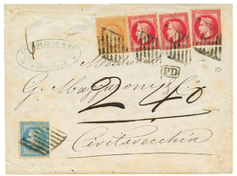 "GRILLE De CIVITAVECCHIA" : 1870 20c(n°29) + 40c(n°31) + 80c(n°32)x3 Obl. GRILLE ITALIENNE De CIVITAVECCHIA Sur Envelopp - 1862 Napoleone III