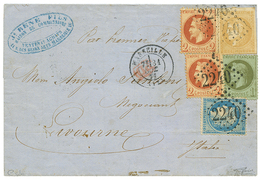 1871 10c BORDEAUX TTB Margé(n°43) + 1c(n°25)+ 2c(n°26)x2 + 25c(n°60) Obl. GC 2240 Sur Lettre De MARSEILLE Pour L' ITALIE - Altri & Non Classificati