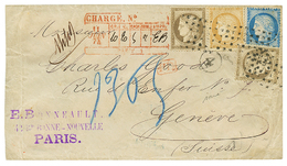 1874 CERES 15c+ 25c+ 30c(x2) Obl. ROULETTE De GROS POINTS Sur Enveloppe CHARGEE De PARIS Pour La SUISSE. Signé BRUN. RAR - Altri & Non Classificati