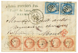 "Double Port Pour La BELGIQUE" : 1875 2c CERES(x5) + 25c(x2) Obl. GC 3103 Sur Lettre De REIMS Pour MONS. TB. - Altri & Non Classificati