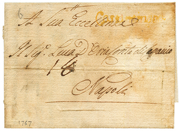 "SMYRNE Via CONSTANTINOPLE" : 1767 Cachet Rouge Italien (poste NAPOLITAINE !!) Sur Lettre Avec Texte De SMYRNE Acheminée - Altri & Non Classificati