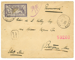 1905 PORT-SAID 2F MERSON Violet Seul Sur Lettre (AUSTRIAN LLOYD) RECOMMANDEE De PORT-SAID Pour BOSTON (USA). Timbre Rare - Altri & Non Classificati