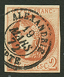 2c BORDEAUX TB Margé Obl. Cachet à Date ALEXANDRIE EGYPTE. RARE. Superbe. - Altri & Non Classificati