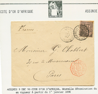 COTE D'IVOIRE - PRECURSEUR : 1892 CG 25c Obl. ASSINIE COTE D'OR D'AFRIQUE Sur Enveloppe Pour PARIS. Quelques Lettres Con - Altri & Non Classificati