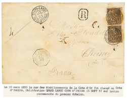 COTE D'IVOIRE - PRECURSEUR : 1893 CG 25c(x2) Obl. GRAND-LAHOU COTE D'IVOIRE Sur Enveloppe Pour La FRANCE. Trés Rare (let - Altri & Non Classificati