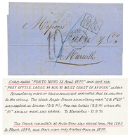 "PORTO-NOVO Via LAGOS" : 1870 GB/1F60 + POSTE OFFICE LAGOS Sur Lettre Avec Texte Daté "PORTO-NOVO" Pour La FRANCE. RARE. - Altri & Non Classificati