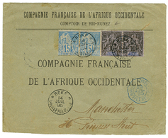 "RIO-NUNEZ Via BOKE" :1895 Mixte COLONIES GENERALES 15c(x2) + GUINEE 10c(x2) Obl. BOKE Sur Enveloppe Pour L' ANGLETERRE. - Altri & Non Classificati