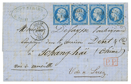 CHINA : 1859 FRANCE 20c Strip Of 4 With Nice Margins Canc. On Entire Letter From CREST To SCHANGHAI CHINE. Extremely Rar - Altri & Non Classificati