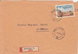 67385- PLANE, STAMP ON REGISTERED COVER FRAGMENT, 1957, ROMANIA - Briefe U. Dokumente