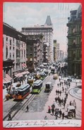 J1- America USA United States- Postcard- New York City , Broadway, Looking North, Tram, Trams, Old Cars - Broadway