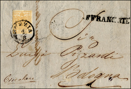 8 1854 - 5 Cent. Giallo Ocra (1), Perfetto, Su Circolare Da Venezia 2/8/1854 A Bologna, Bollo "affranc... - Lombardo-Veneto