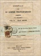 21 1852 - 10 Cent. Nero, Mal Tagliato, 30 Cent. Bruno, Perfetto (2,7f), Su Stampato In Esatta Tariffa D... - Lombardo-Veneto