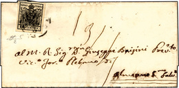 22 1857 - 10 Cent. Nero (2), Perfetto, Isolato Su Sovracoperta Di Lettera, Da Bergamo 16/3/1857 Ad Alme... - Lombardo-Veneto